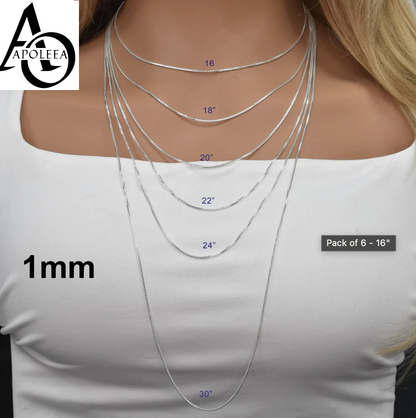 925 Sterling Silver Square Box Link Chain & Bracelet Italy 0.6 to 2mm UNISEX Made in Italy