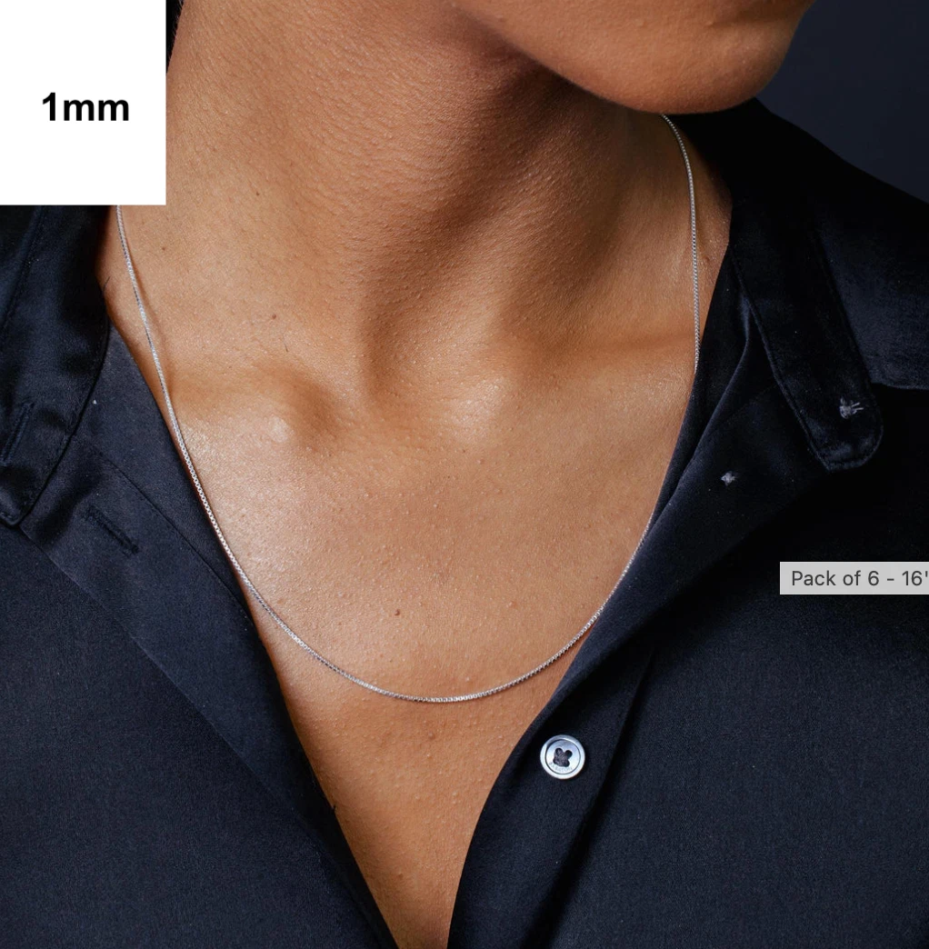 925 Sterling Silver Square Box Link Chain & Bracelet Italy 0.6 to 2mm UNISEX Made in Italy