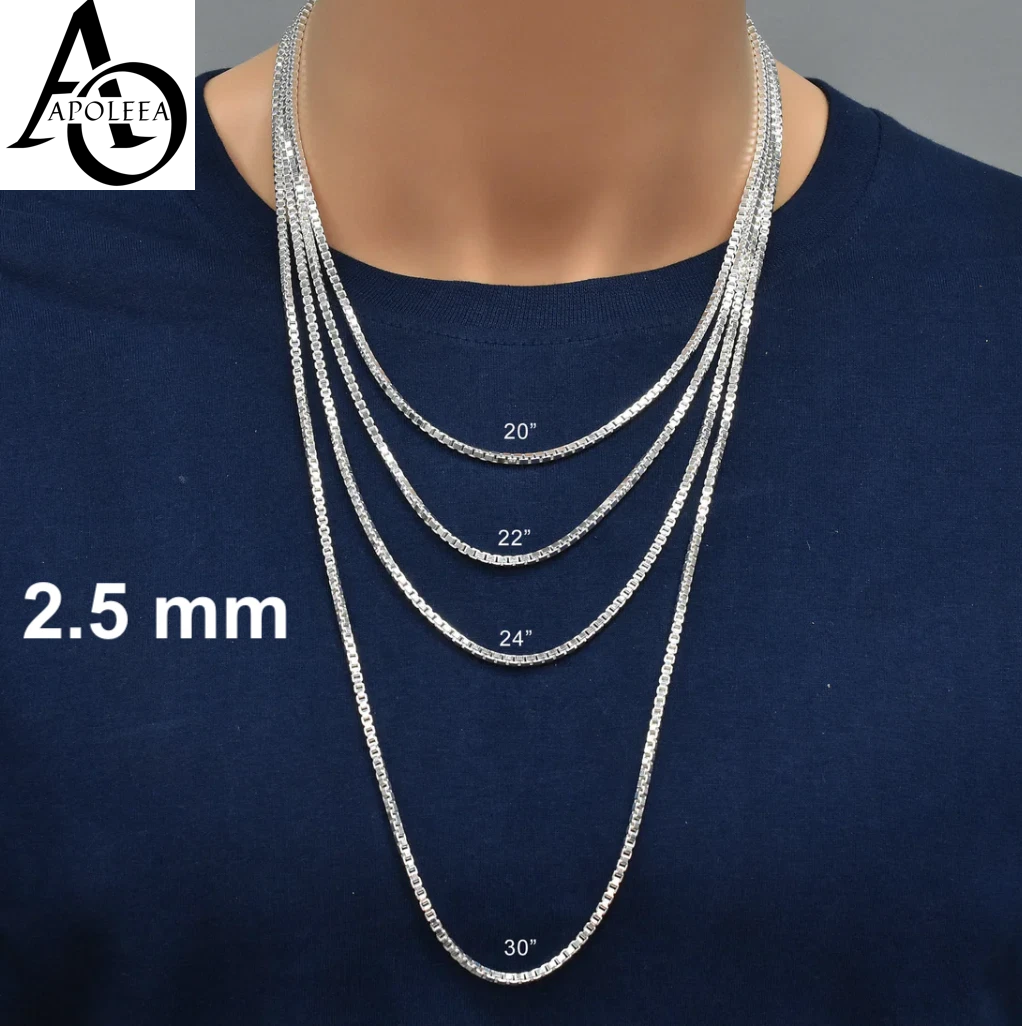 925 Sterling Silver Square Box Link Chain & Bracelet Italy 0.6 to 2mm UNISEX Made in Italy