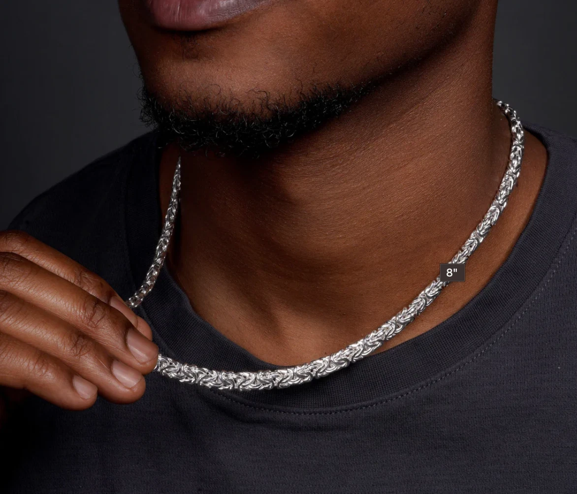 Real Solid 925 Sterling Silver Anti Tarnish Flat Byzantine Chain Men Necklace 8-11mm 8-30" Made in Italy