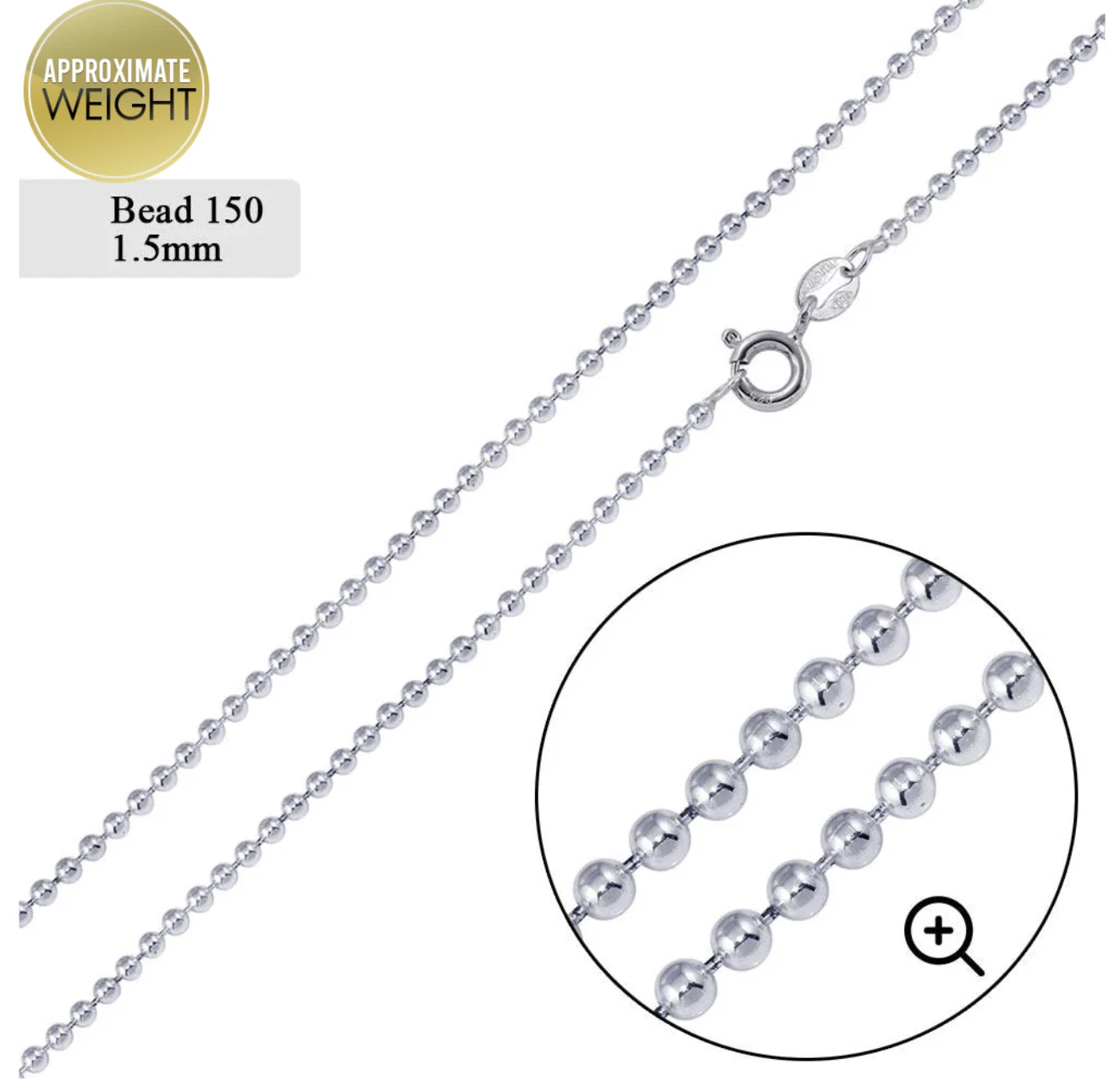 Solid 925 Sterling Silver Bead Ball Chain Necklace – Unisex – 1mm to 6mm - Made in Italy