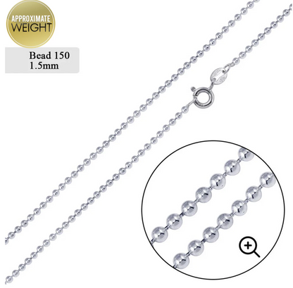Solid 925 Sterling Silver Bead Ball Chain Necklace – Unisex – 1mm to 6mm - Made in Italy