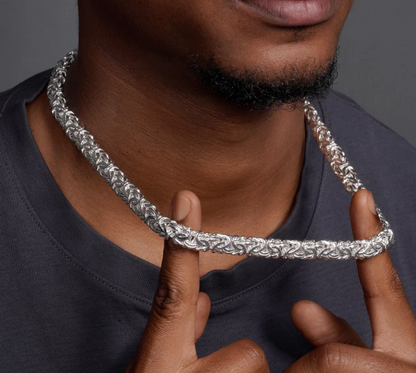 Real Solid 925 Sterling Silver Anti Tarnish Flat Byzantine Chain Men Necklace 8-11mm 8-30" Made in Italy