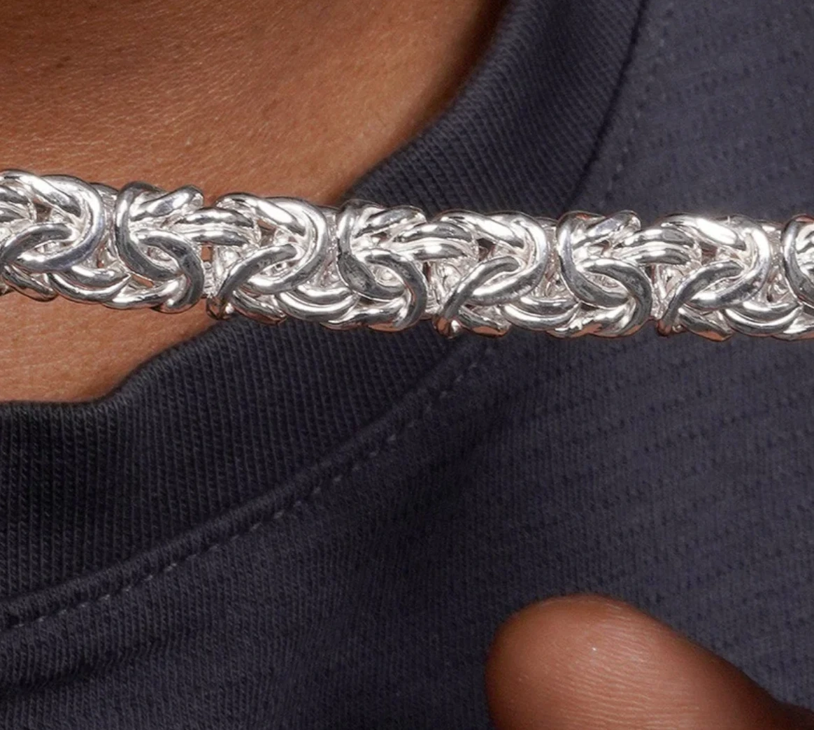 Real Solid 925 Sterling Silver Anti Tarnish Flat Byzantine Chain Men Necklace 8-11mm 8-30" Made in Italy