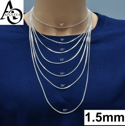 Real 925 Sterling Silver Flat Curb Cuban Chain Necklace or Bracelet – 1mm to 16.5mm Made in Italy