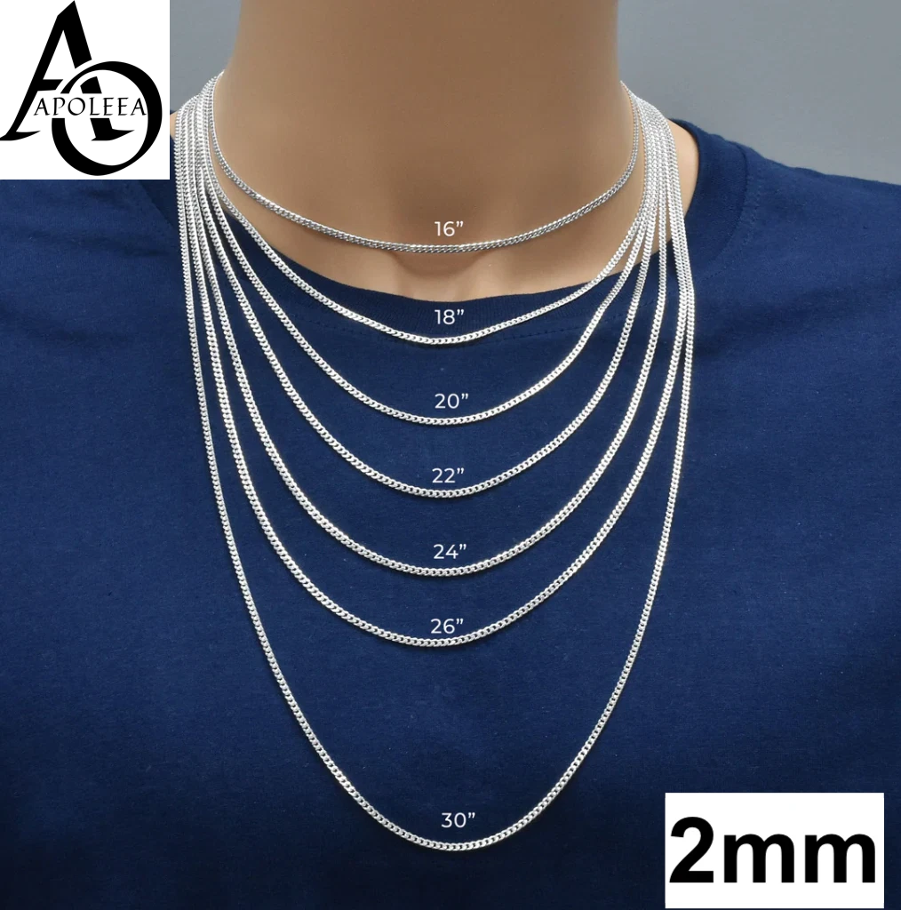 Real 925 Sterling Silver Flat Curb Cuban Chain Necklace or Bracelet – 1mm to 16.5mm Made in Italy