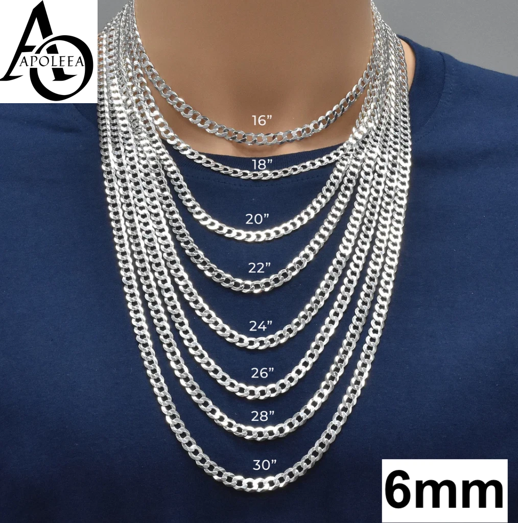 Real 925 Sterling Silver Flat Curb Cuban Chain Necklace or Bracelet – 1mm to 16.5mm Made in Italy