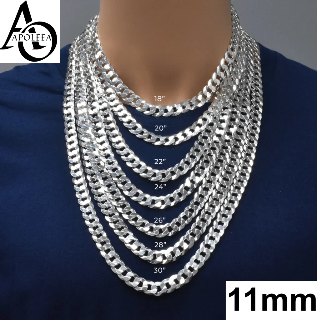 Real 925 Sterling Silver Flat Curb Cuban Chain Necklace or Bracelet – 1mm to 16.5mm Made in Italy