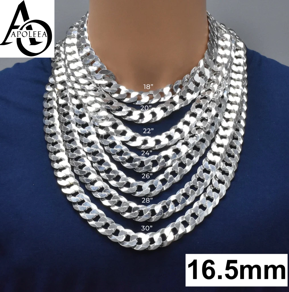 Real 925 Sterling Silver Flat Curb Cuban Chain Necklace or Bracelet – 1mm to 16.5mm Made in Italy