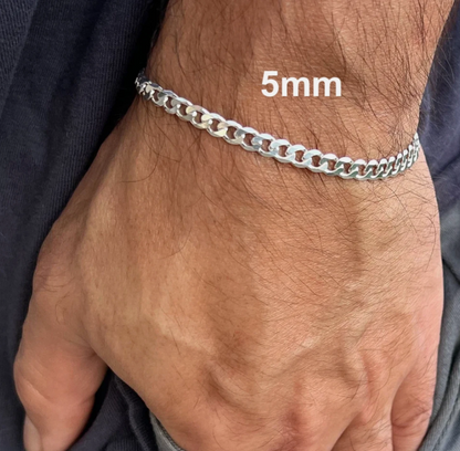 Real 925 Sterling Silver Flat Curb Cuban Chain Necklace or Bracelet – 1mm to 16.5mm Made in Italy