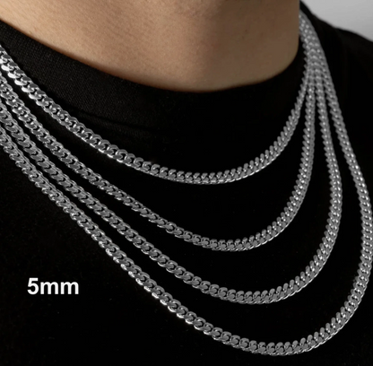 Real 925 Sterling Silver Flat Curb Cuban Chain Necklace or Bracelet – 1mm to 16.5mm Made in Italy
