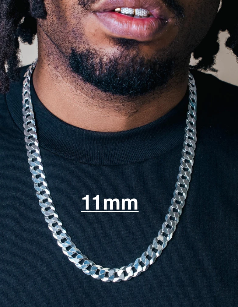 Real 925 Sterling Silver Flat Curb Cuban Chain Necklace or Bracelet – 1mm to 16.5mm Made in Italy