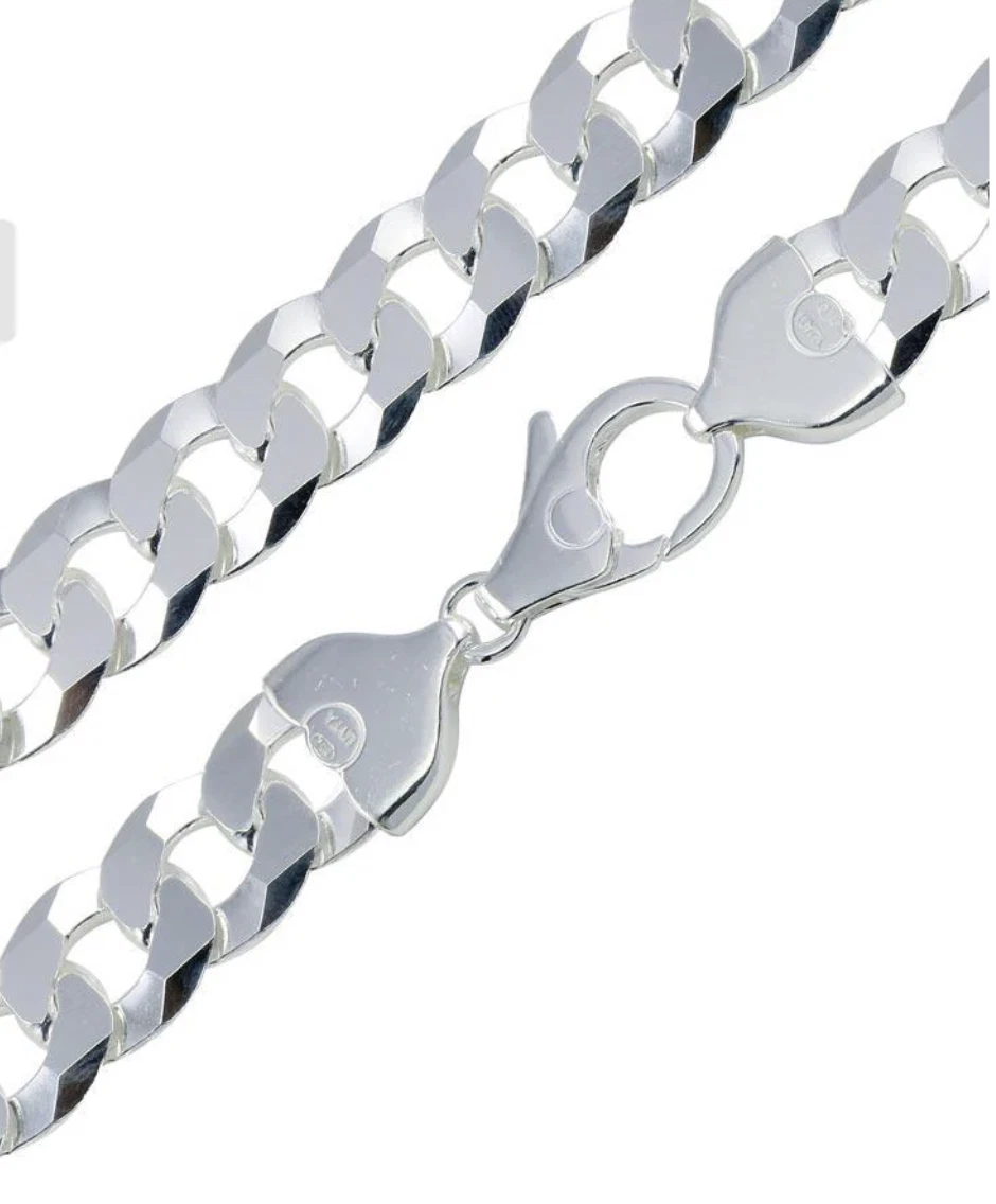 Real 925 Sterling Silver Flat Curb Cuban Chain Necklace or Bracelet – 1mm to 16.5mm Made in Italy