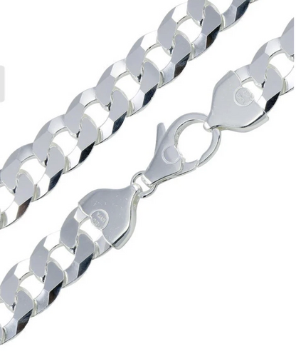 Real 925 Sterling Silver Flat Curb Cuban Chain Necklace or Bracelet – 1mm to 16.5mm Made in Italy