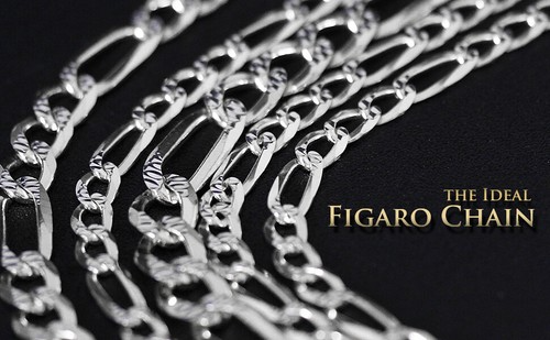 Men’s 925 Sterling Silver Figaro Diamond Cut Chain & Bracelet Italy 5–14mm