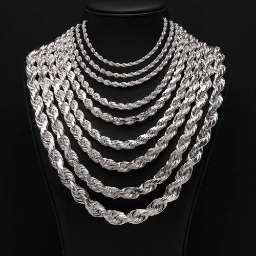 925 Sterling Silver Diamond Cut Rope Chain or Bracelet – 1mm–16mm – Made in Italy