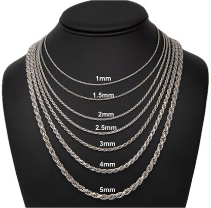 Twisted Rope Chain Necklace or Bracelet – Rhodium Plated 925 Sterling Silver – 1mm–6mm – 8"–30" – Made in Italy