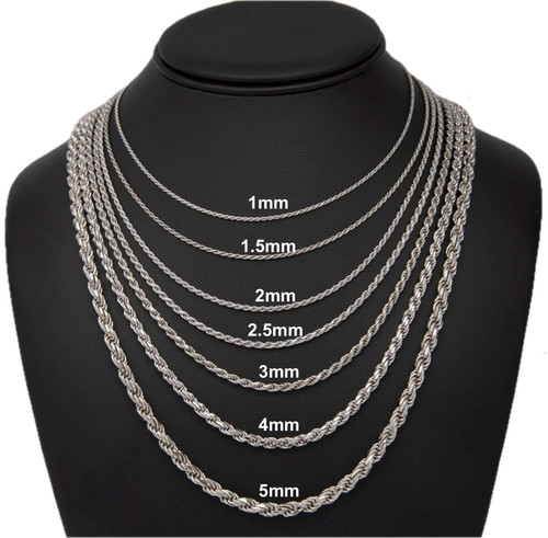 Twisted Rope Chain Necklace or Bracelet – Rhodium Plated 925 Sterling Silver – 1mm–6mm – 8"–30" – Made in Italy