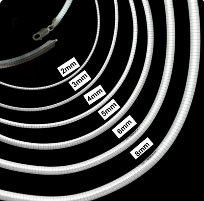 .925 Sterling Silver High Polished Omega Flat Chain 2mm-8mm Necklace 16”-20”