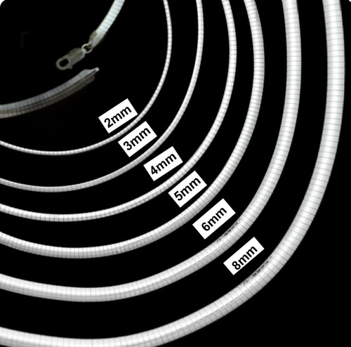 .925 Sterling Silver High Polished Omega Flat Chain 2mm-8mm Necklace 16”-20”