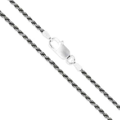 Sterling Silver Diamond-Cut Oxidized Rope Chain 3 mm 925 Antiqued Necklace